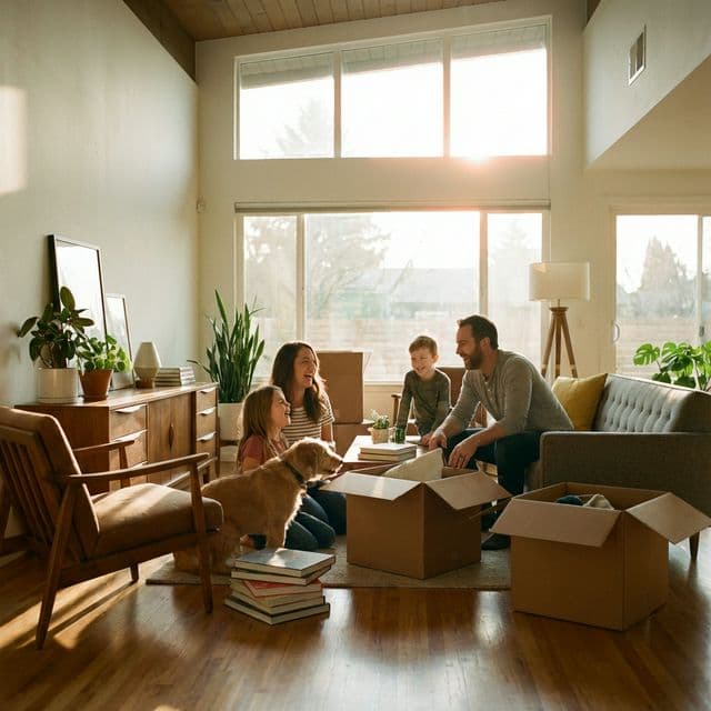 Happy family in new home