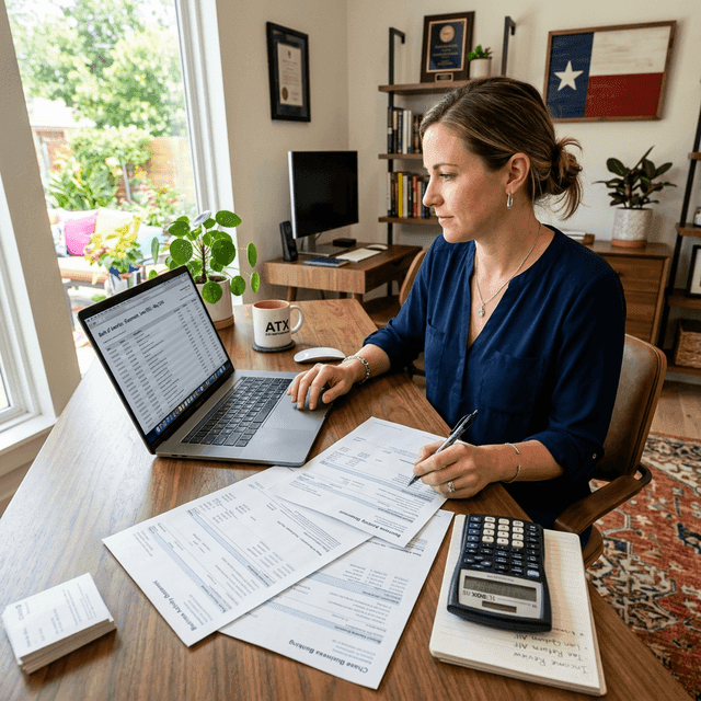 Self-employed entrepreneur reviewing bank statements