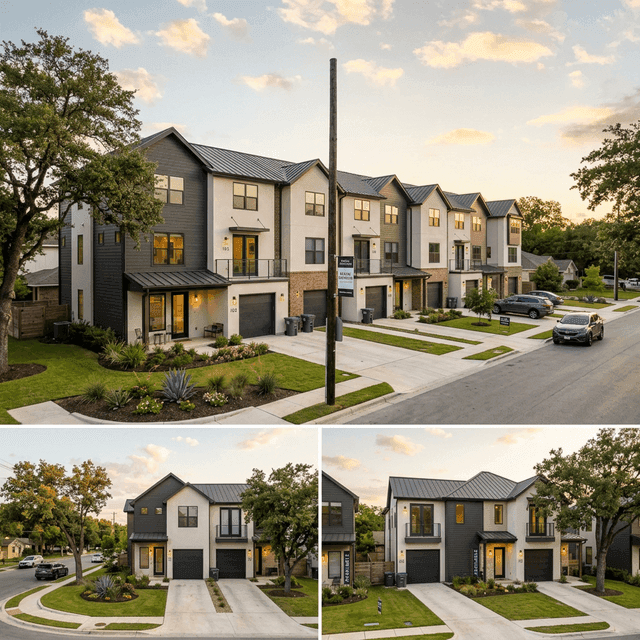 Modern Texas rental property portfolio at golden hour